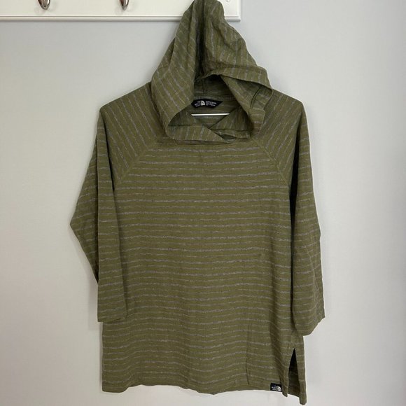The North Face Tops - 🟢 The North Face Hooded Shirt Women's SMALL Striped Long Sleeve Lightweight EUC
